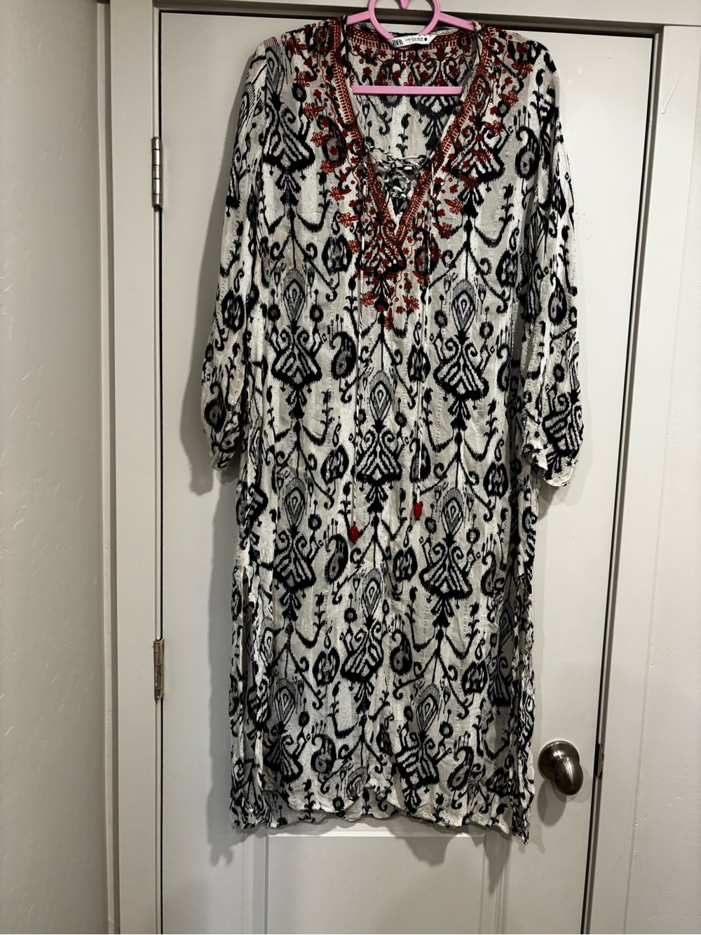 Zara Black, Cream & Rust Embroidered Tunic